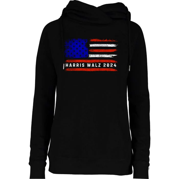 Harris Walz 2024 Usa Flag Womens Funnel Neck Pullover Hood