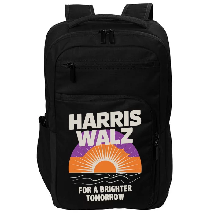 Harris Walz 2024 Boho Retro Sunrise Brighter Tomorrow Quote Impact Tech Backpack