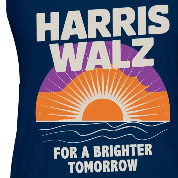 Harris Walz 2024 Boho Retro Sunrise Brighter Tomorrow Quote Ladies Essential Flowy Tank