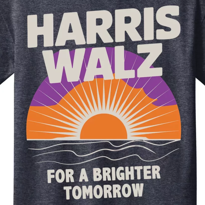 Harris Walz 2024 Boho Retro Sunrise Brighter Tomorrow Quote Kids T-Shirt