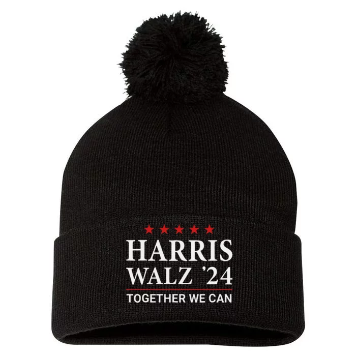 Harris Walz 2024 Vote For Kamala Harris And Tim Walz Pom Pom 12in Knit Beanie