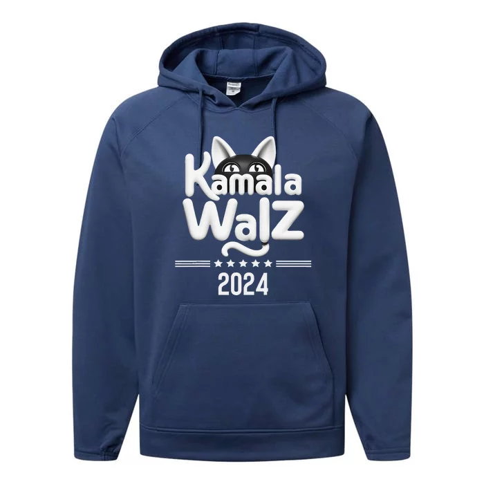 Harris Walz 2024 Funny Cat Election Kamala Harris Tim Waltz Performance Fleece Hoodie