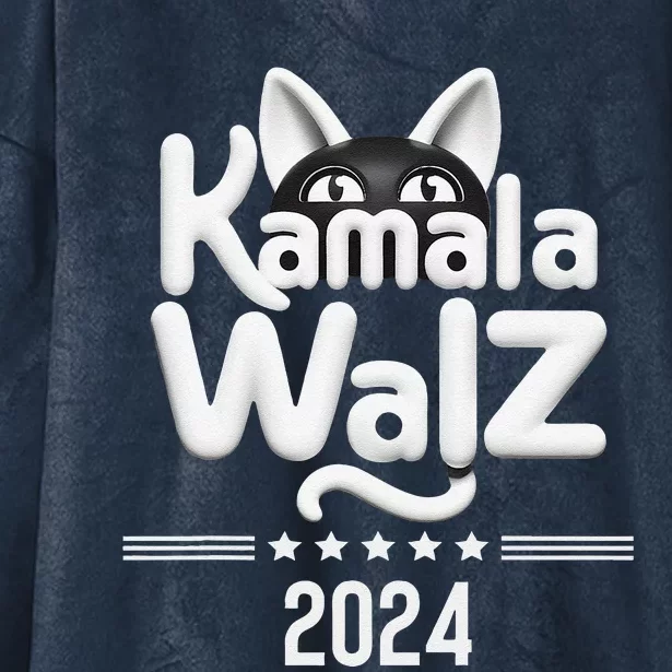 Harris Walz 2024 Funny Cat Election Kamala Harris Tim Waltz Hooded Wearable Blanket