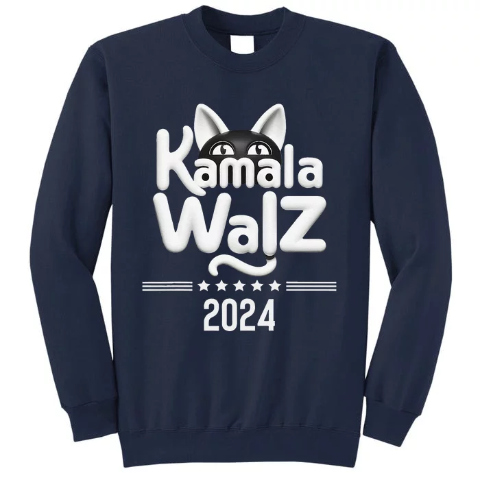 Harris Walz 2024 Funny Cat Election Kamala Harris Tim Waltz Tall Sweatshirt