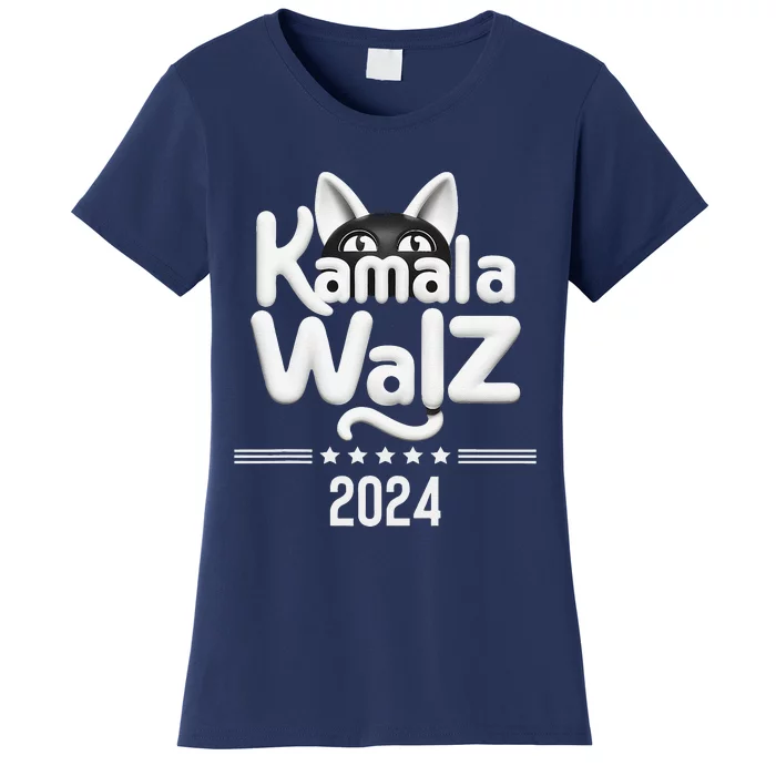 Harris Walz 2024 Funny Cat Election Kamala Harris Tim Waltz Women's T-Shirt