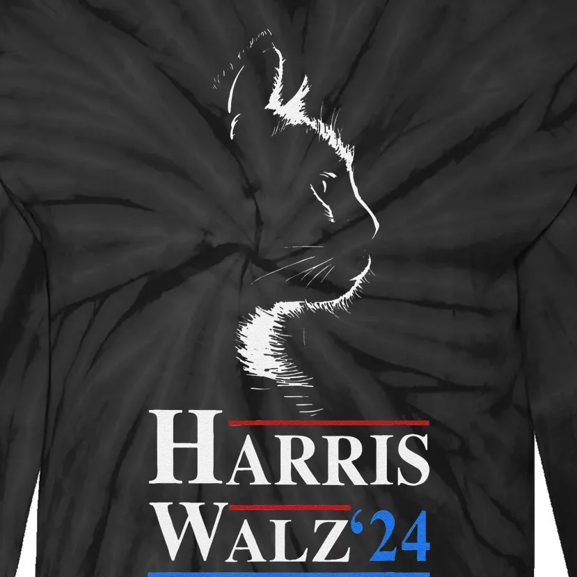 Harris Waltz 2024 Election Funny Cat Kamala Harris Tim Walz Tie-Dye Long Sleeve Shirt