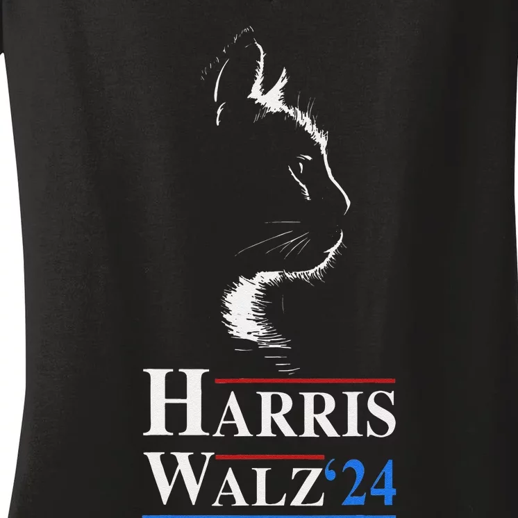 Harris Waltz 2024 Election Funny Cat Kamala Harris Tim Walz Women's V-Neck T-Shirt