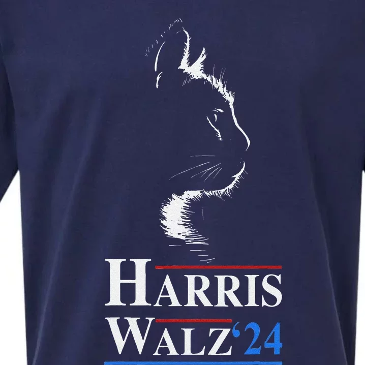 Harris Waltz 2024 Election Funny Cat Kamala Harris Tim Walz Sueded Cloud Jersey T-Shirt