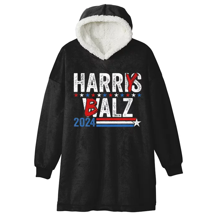 Harris Walz 24 Harry Balz 2024 Meme Democratics Vote Hooded Wearable Blanket