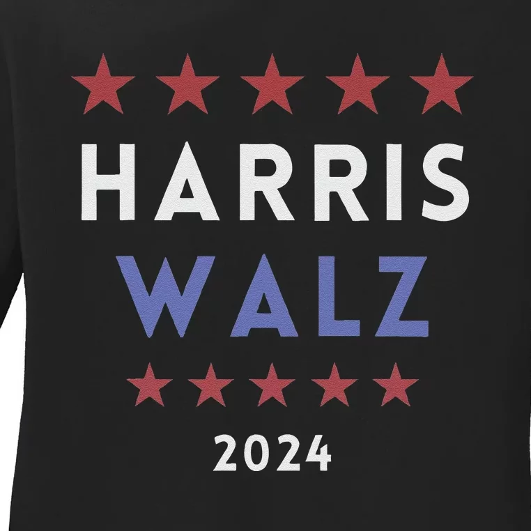 Harris Walz 2024 Kamala Harris 2024 Tim Walz 2024 Usa Flag Ladies Long Sleeve Shirt