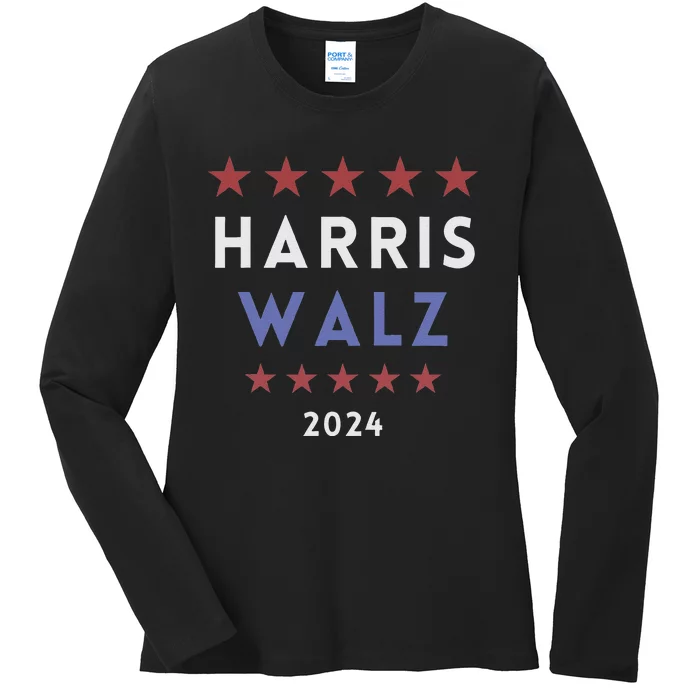 Harris Walz 2024 Kamala Harris 2024 Tim Walz 2024 Usa Flag Ladies Long Sleeve Shirt