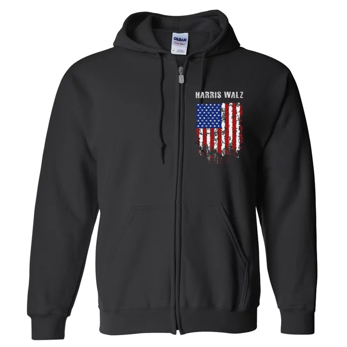 Harris Walz 2024 Kamala Harris 2024 Tim Walz 2024 Usa Flag Full Zip Hoodie