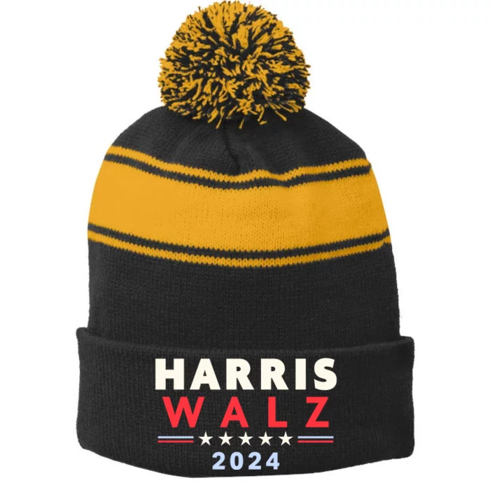 Harris Walz 2024 Election Stripe Pom Pom Beanie