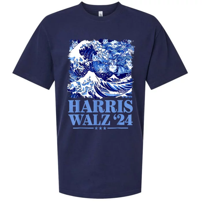 Harris Waltz 2024 Cute Wave Of Blue Cats Gift Sueded Cloud Jersey T-Shirt