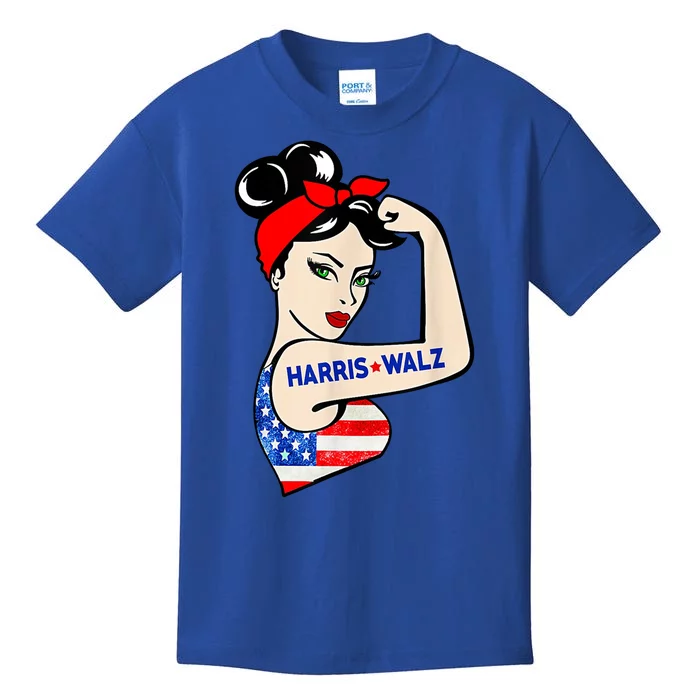 Harris Waltz 2024 Female Strong Usa Election Kids T-Shirt