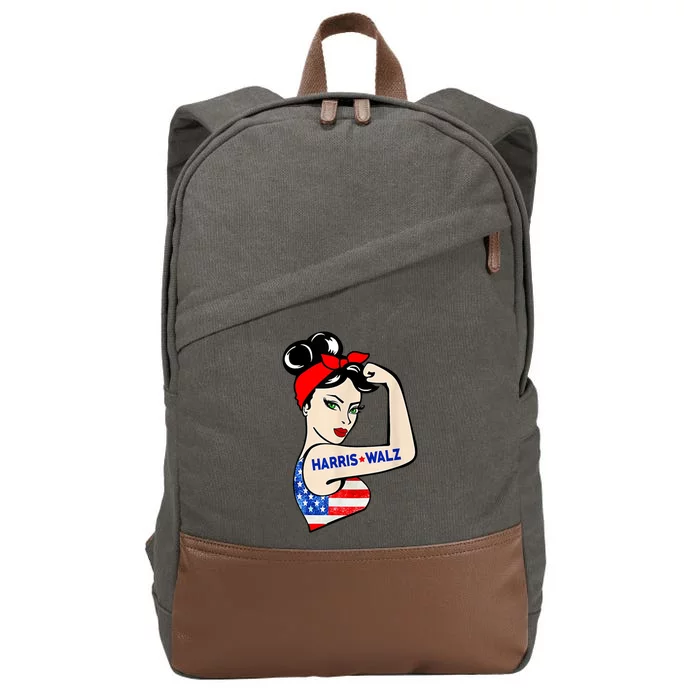 Harris Waltz 2024 Female Strong Usa Election Cotton Canvas Backpack