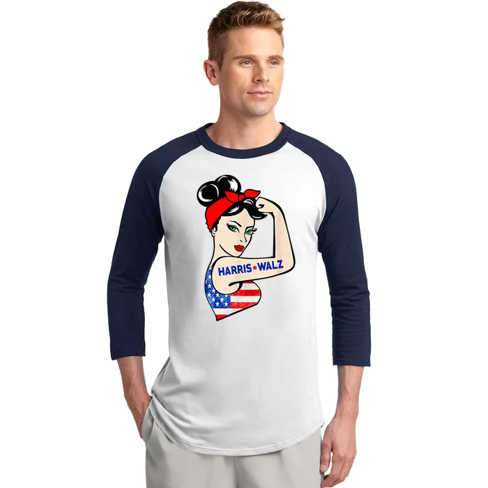 Harris Waltz 2024 Female Strong Usa Election Baseball Sleeve Shirt