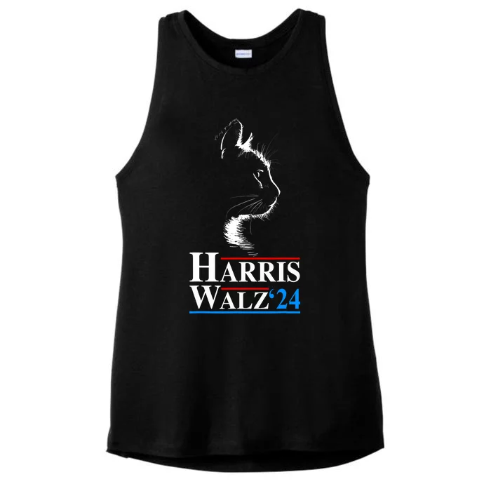 Harris Waltz 2024 Election Funny Cat Kamala Harris Tim Walz Ladies Tri-Blend Wicking Tank