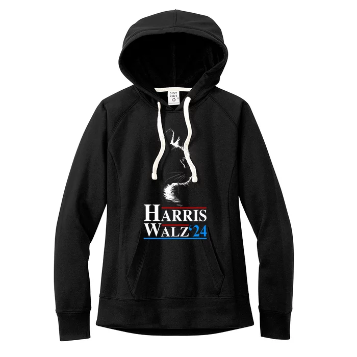 Harris Waltz 2024 Election Funny Cat Kamala Harris Tim Walz Women's Fleece Hoodie