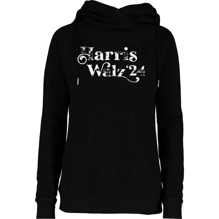 Harris Walz 2024 Script Grunge Feminine Harris Waltz 2024 Womens Funnel Neck Pullover Hood