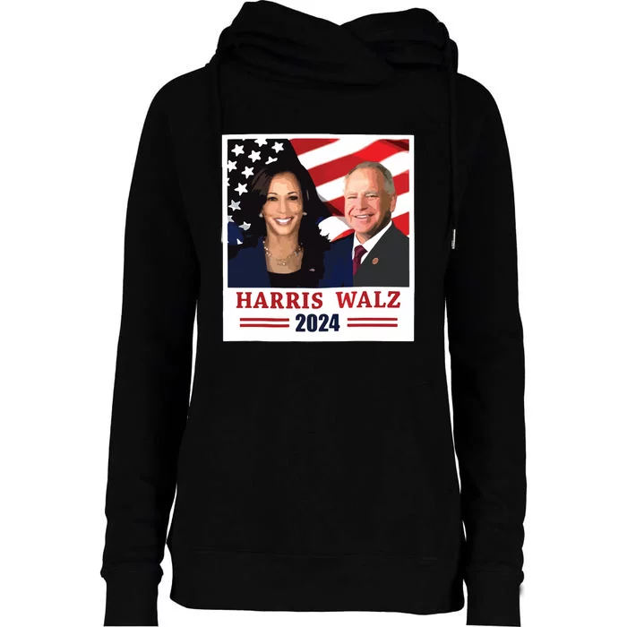 Harris Walz 2024 Usa Flag Harris 2024 Tim Walz Womens Funnel Neck Pullover Hood