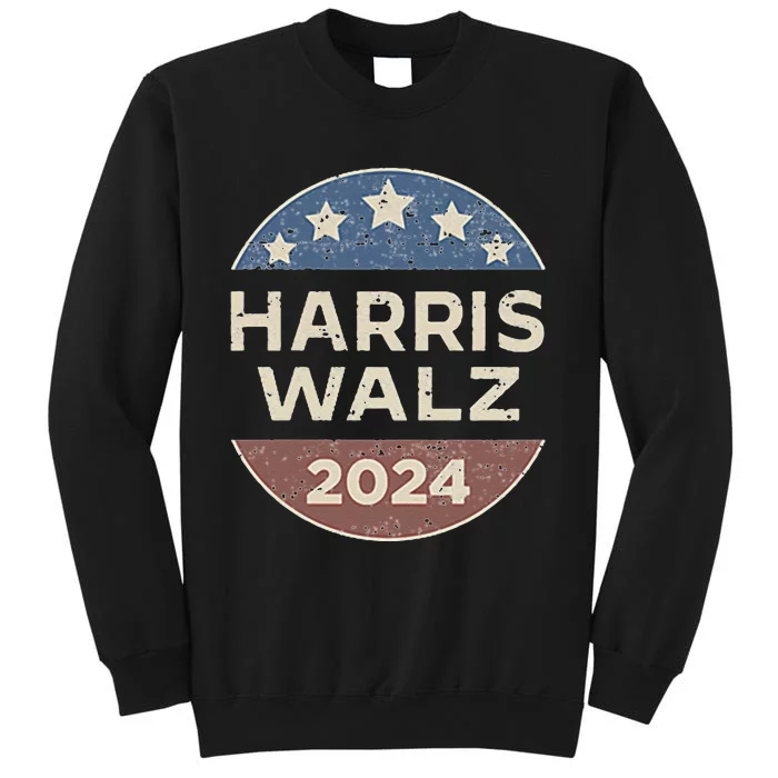 Harris Walz 2024 Waltz Retro Button Election Pocket Tall Sweatshirt