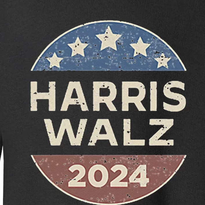 Harris Walz 2024 Waltz Retro Button Election Pocket Toddler Sweatshirt