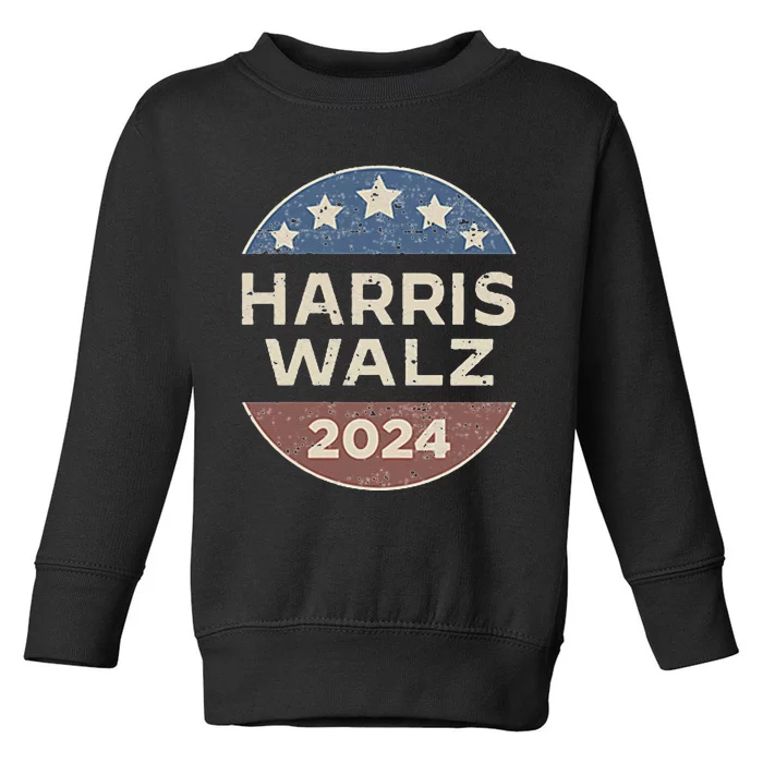 Harris Walz 2024 Waltz Retro Button Election Pocket Toddler Sweatshirt