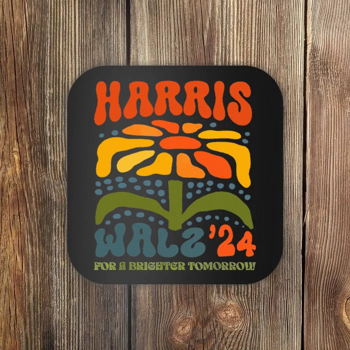 Harris Walz 2024 Retro Boho Vintage Groovy Flowers Coaster