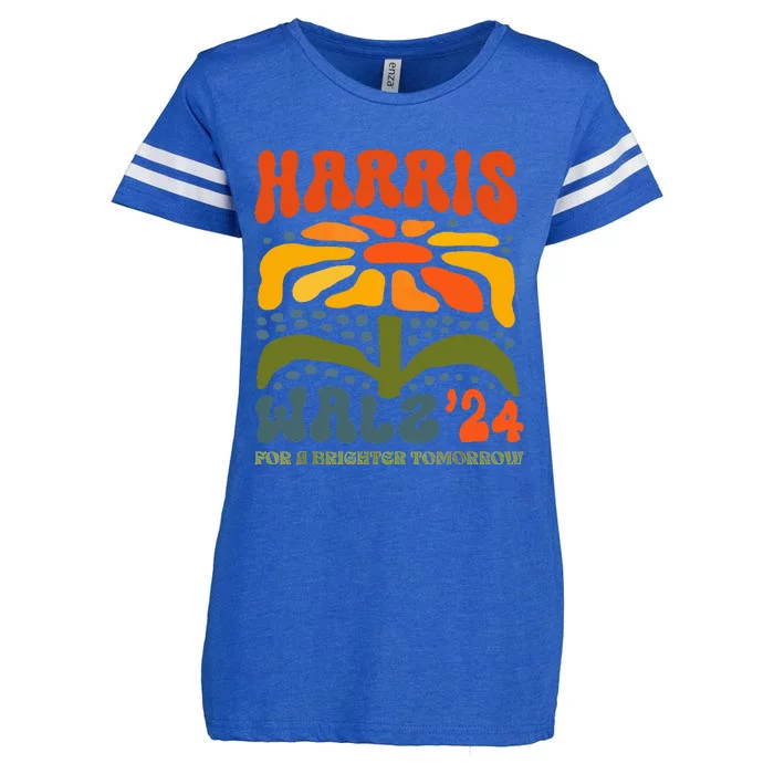 Harris Walz 2024 Retro Boho Vintage Groovy Flowers Enza Ladies Jersey Football T-Shirt