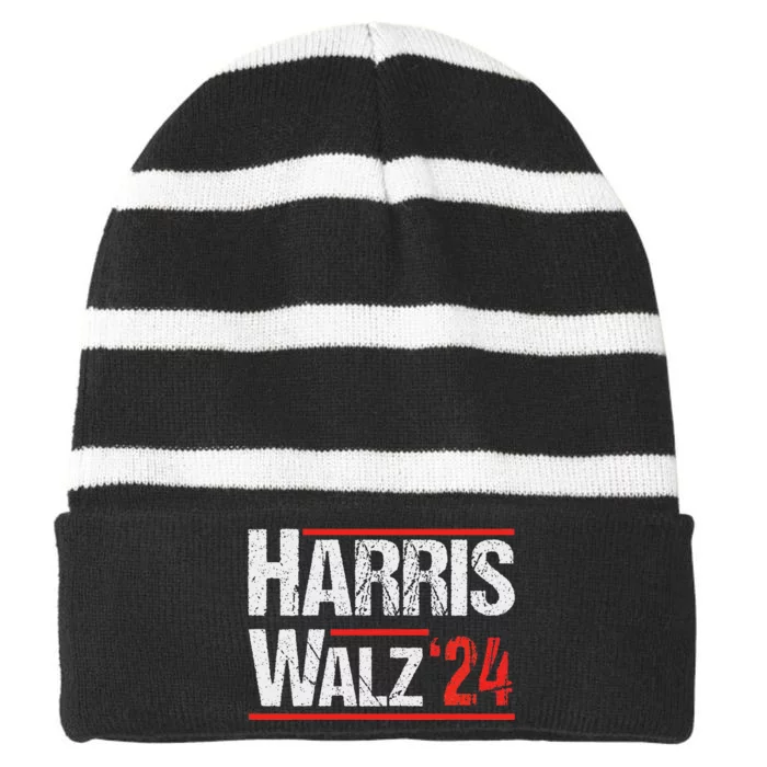 Harris Walz 24 Harris Waltz Campaign Democrat Supporters Striped Beanie with Solid Band