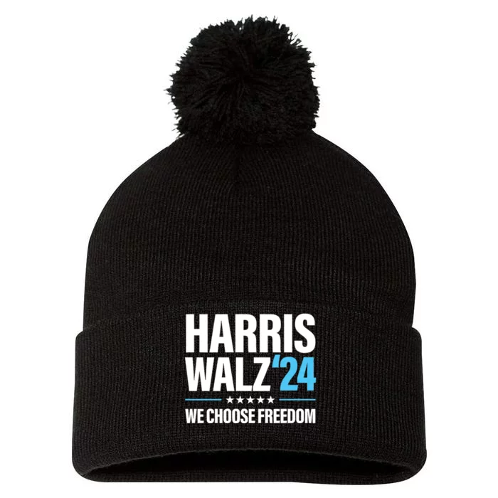 Harris Walz 2024 Kamala Harris Tim Walz President 24 Pom Pom 12in Knit Beanie