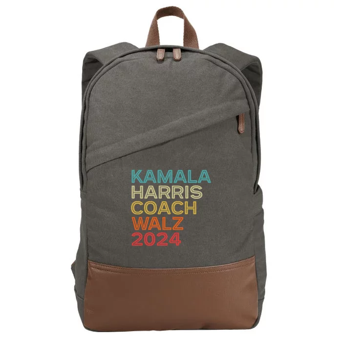 Harris Waltz 2024 Kamala Harris Coach Walz 2024 Retro Style Cotton Canvas Backpack