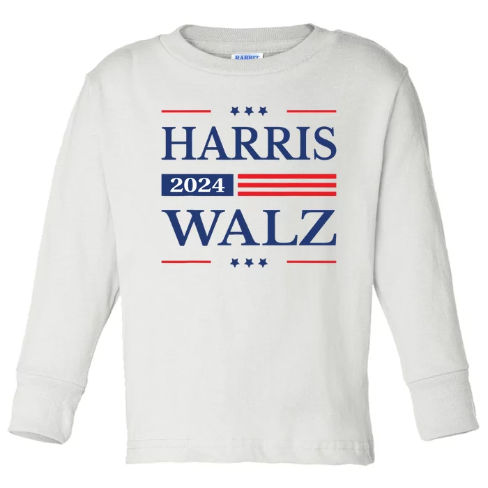 Harris Walz 2024 Kamala Harris 2024 Tim Walz 2024 Usa Flag Toddler Long Sleeve Shirt