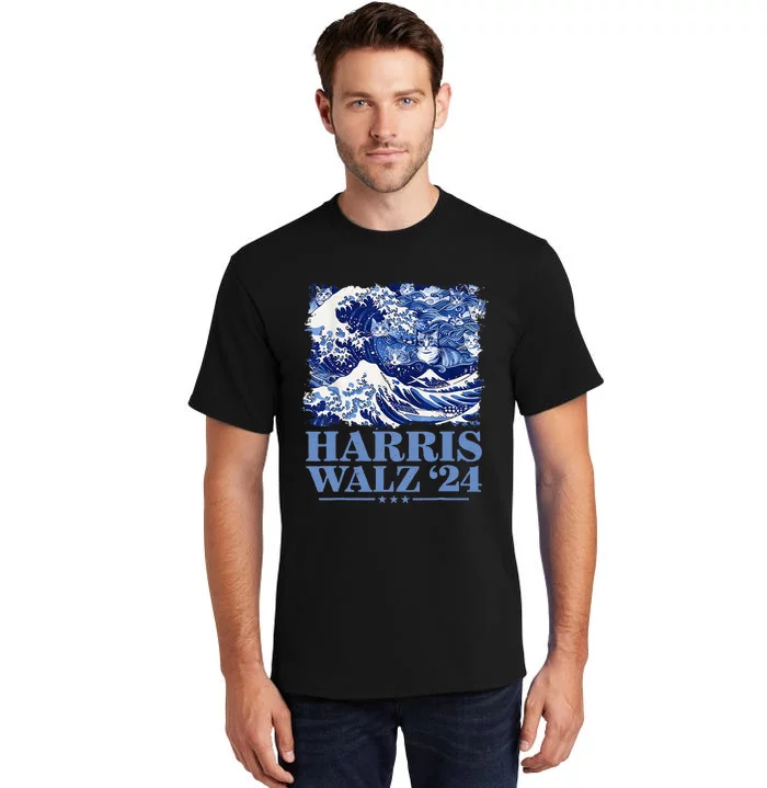 Harris Waltz 2024 Cute Wave Of Blue Cats For Kamala Harris Gift Tall T-Shirt