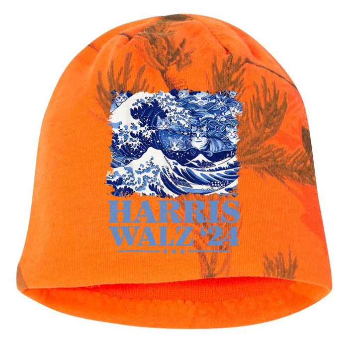 Harris Waltz 2024 Cute Wave Of Blue Cats For Kamala Harris Gift Kati - Camo Knit Beanie