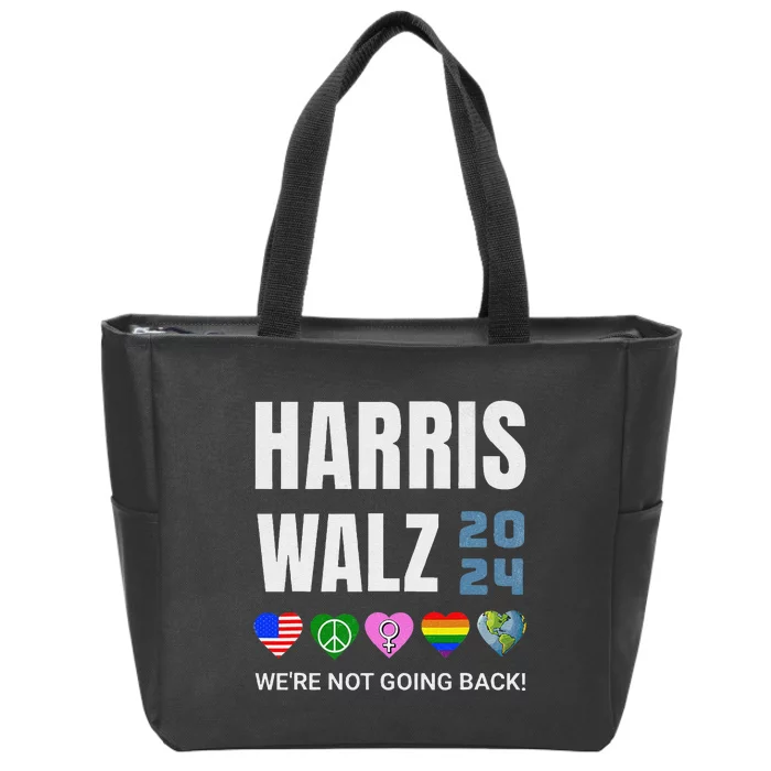 Harris Walz 2024 Not Going Back Rights Lgbtq Vote Zip Tote Bag