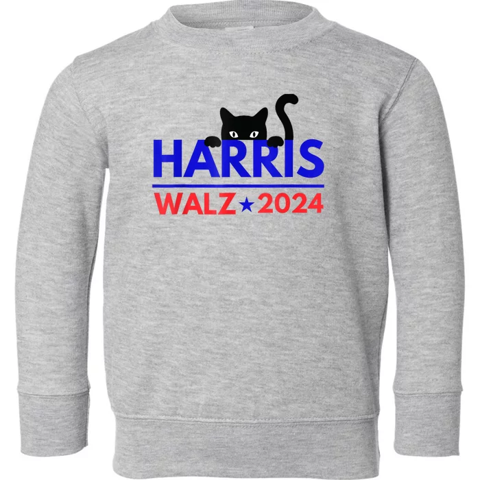 Harris Walz 2024 Funny Cat Election Kamala Harris Tim Waltz Toddler Sweatshirt