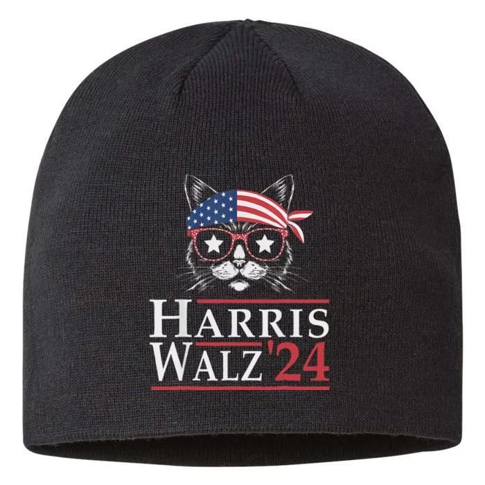 Harris Walz 2024 Funny Cat Election Kamala Harris Tim Waltz 8 1/2in Sustainable Knit Beanie