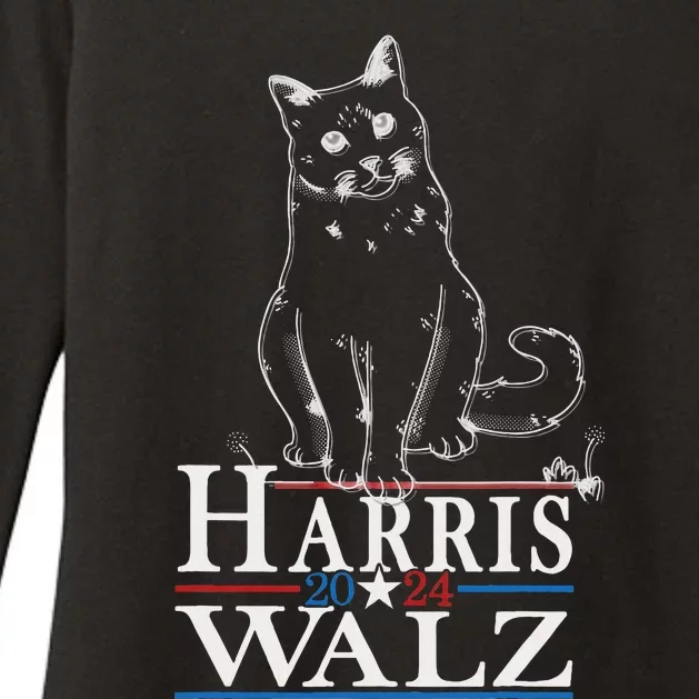 Harris Waltz 2024 Election Funny Cat Kamala Harris Tim Walz Womens CVC Long Sleeve Shirt