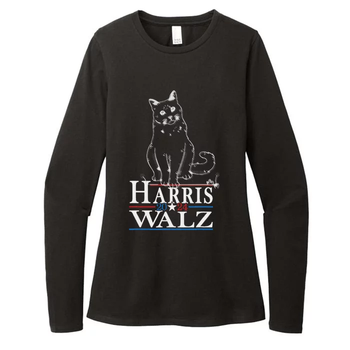 Harris Waltz 2024 Election Funny Cat Kamala Harris Tim Walz Womens CVC Long Sleeve Shirt