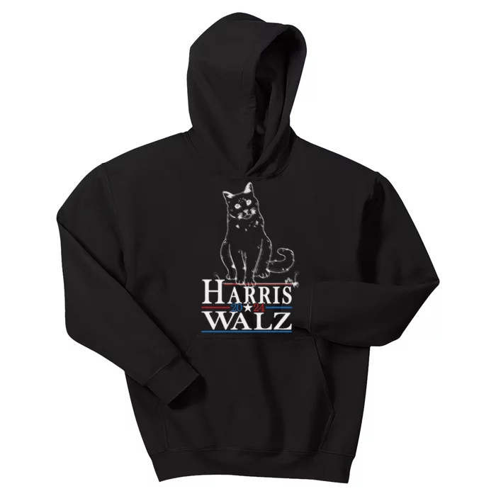 Harris Waltz 2024 Election Funny Cat Kamala Harris Tim Walz Kids Hoodie