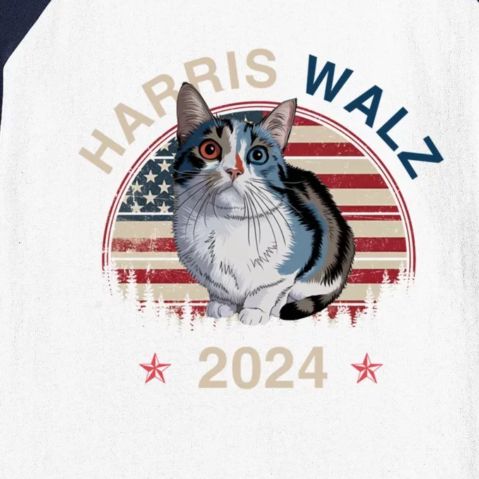 Harris Walz 2024 Funny Cat Election Kamala Harris Cool Gift Baseball Sleeve Shirt