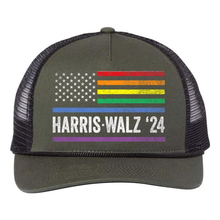 Harris Walz 2024 Election Kamala Tim Waltz American Lgbt Retro Rope Trucker Hat Cap