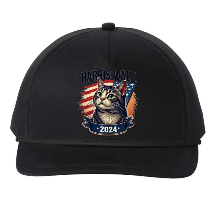 Harris Walz 2024 Funny Cat Kamala Harris Tim Walz Waltz Snapback Five-Panel Rope Hat