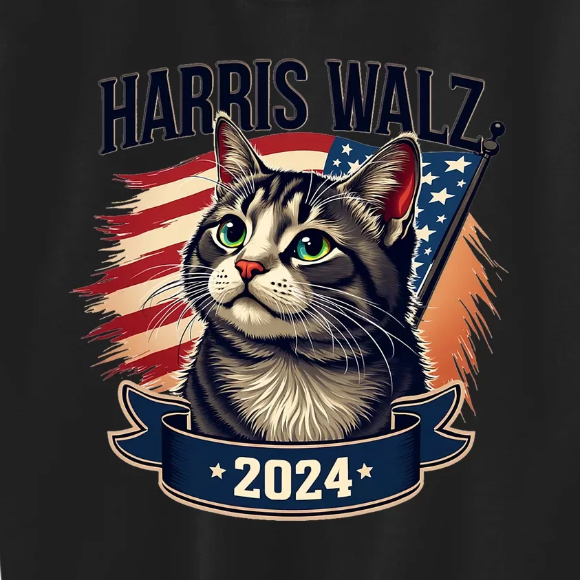 Harris Walz 2024 Funny Cat Kamala Harris Tim Walz Waltz Kids Sweatshirt