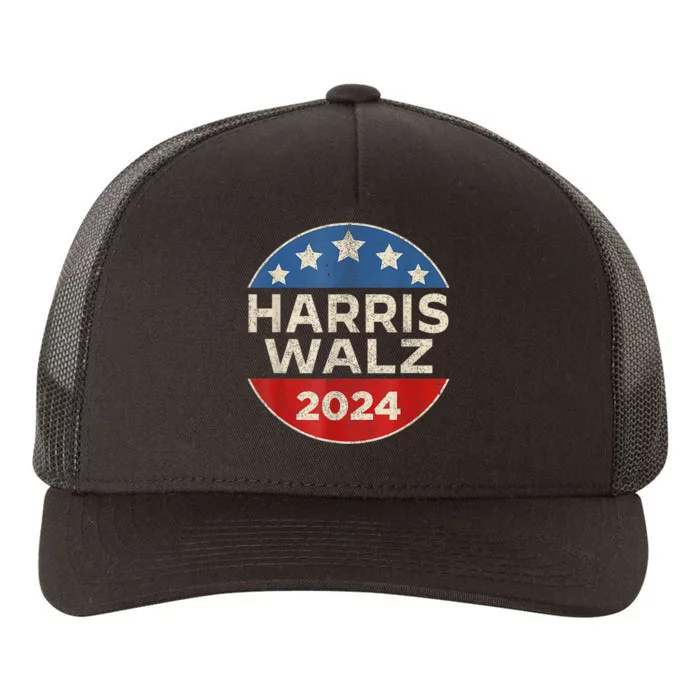 Harris Walz 2024 Kamala Harris Tim Waltz Vintage Retro Button Election Apparel Yupoong Adult 5-Panel Trucker Hat