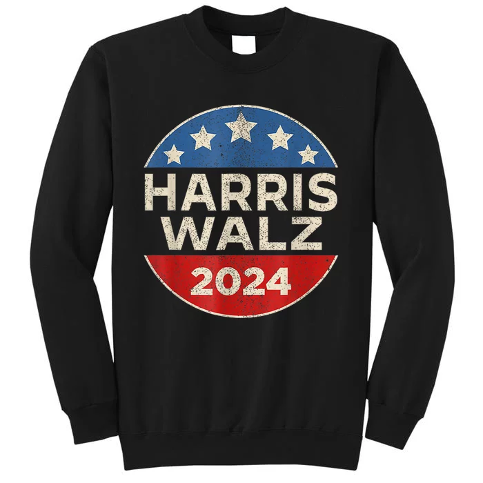 Harris Walz 2024 Kamala Harris Tim Waltz Vintage Retro Button Election Apparel Tall Sweatshirt