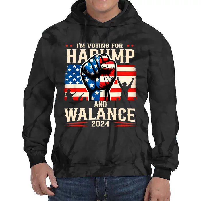 Harump Wallace 2024 Harris Trump Walz Vance America Flag Design Tie Dye Hoodie