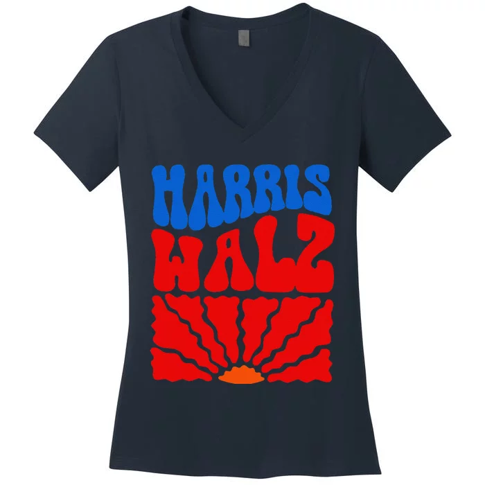 Harris Walz 2024 Election Kamala Harris Tim Waltz Campaign Women's V-Neck T-Shirt